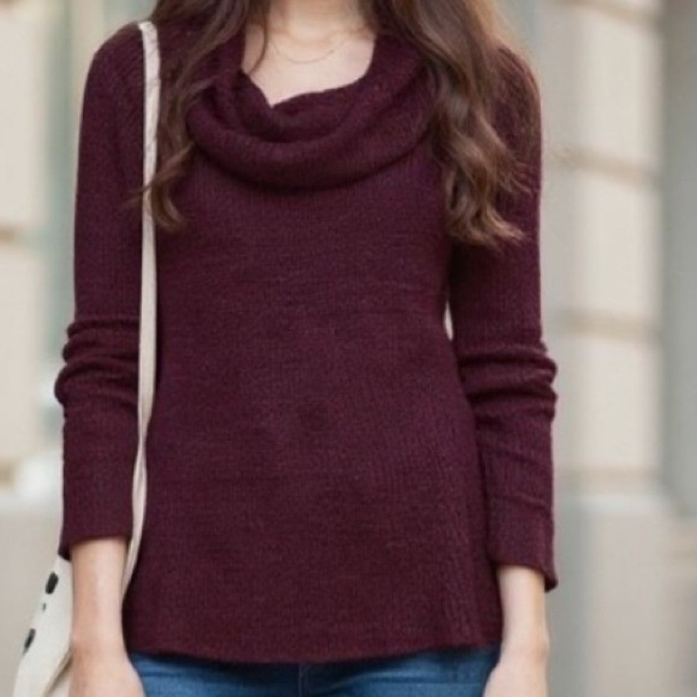 LOFT Womens Burgundy Cowl Neck Sweater Small Knitwear Winter Outdoor Casual Soft - Picture 3 of 12